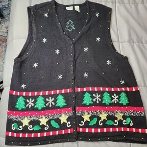 Erika Woman Vintage Christmas Tree Ugly Sweater Vest